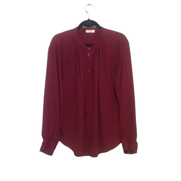 Aritzia Babaton Burgundy/ Maroon Pleated Button Up Blouse - Picture 2 of 11